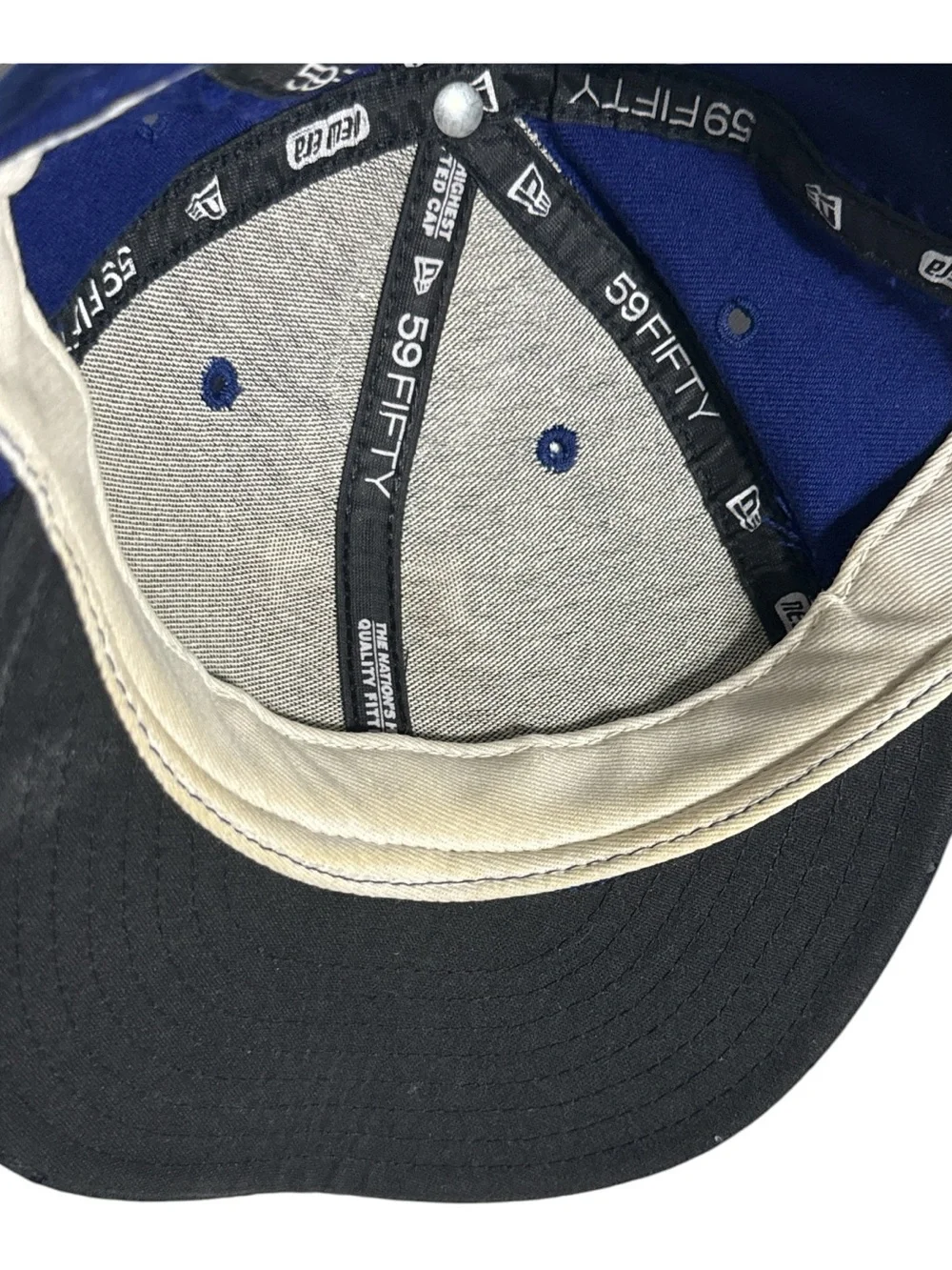 New Era Blue & Black Baseball Cap with White and Red 'T' Embroidery